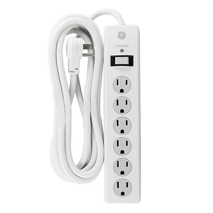 GE 6-Outlet 10ft. Surge Protector With Twist-To-Close Safety Covers, White