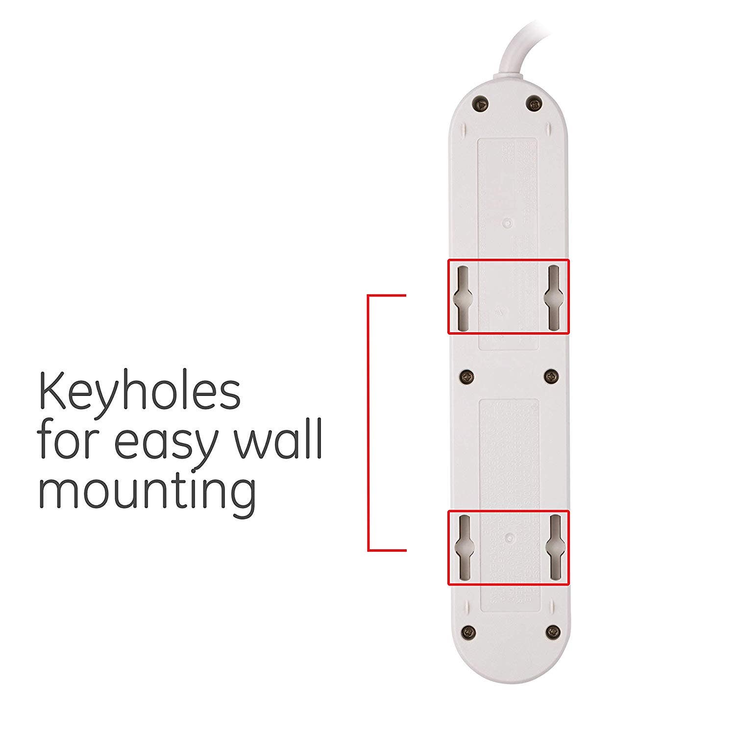 GE 6-Outlet 3ft. Power Strip with Twist-to-Close Safety Covers, White