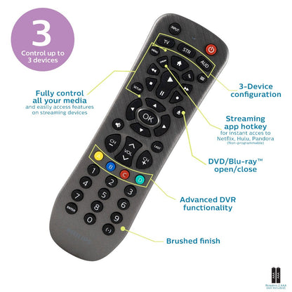 Philips 3-Device Universal Remote, Brushed Graphite