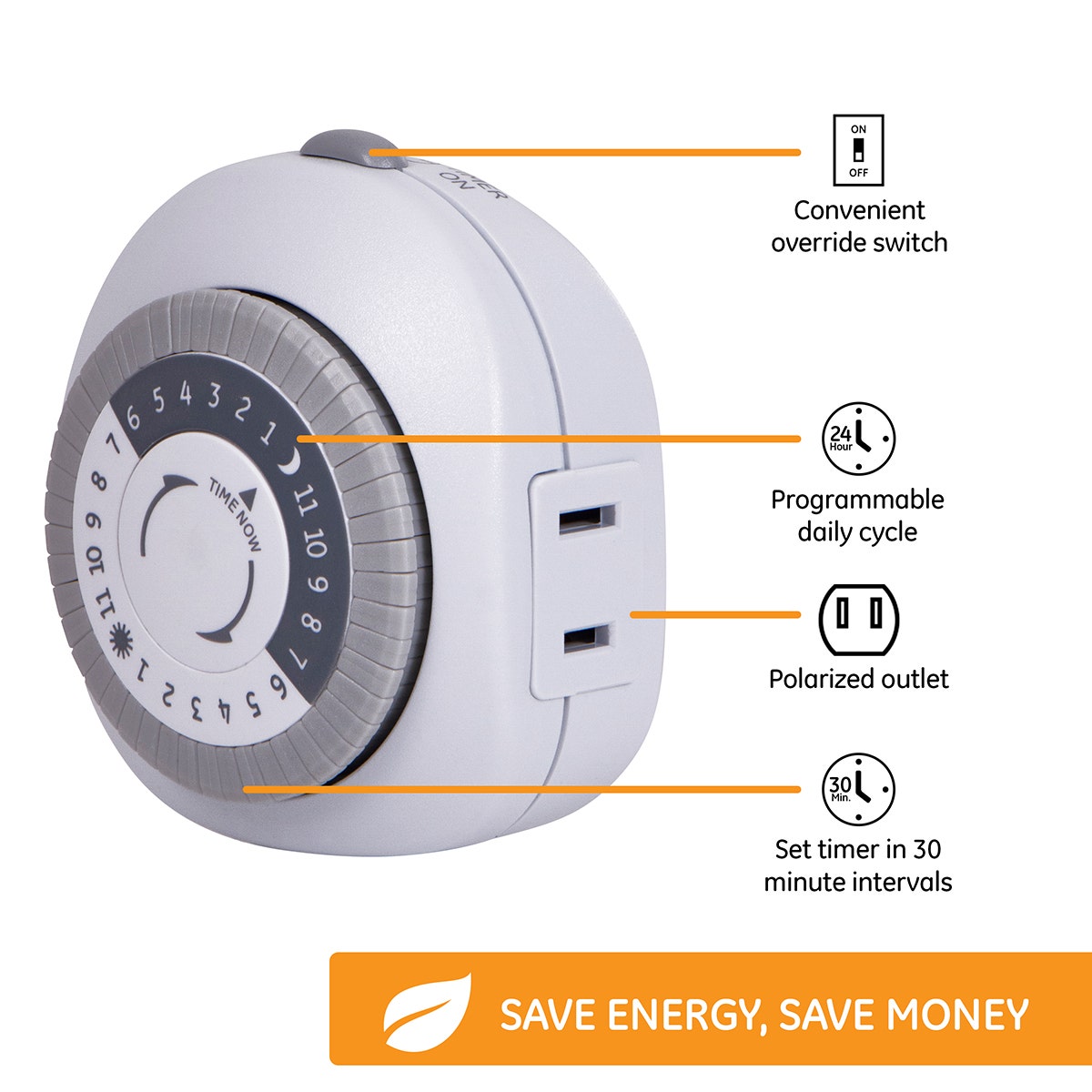 GE Indoor Plug-In 24-Hour Mechanical Timer, White