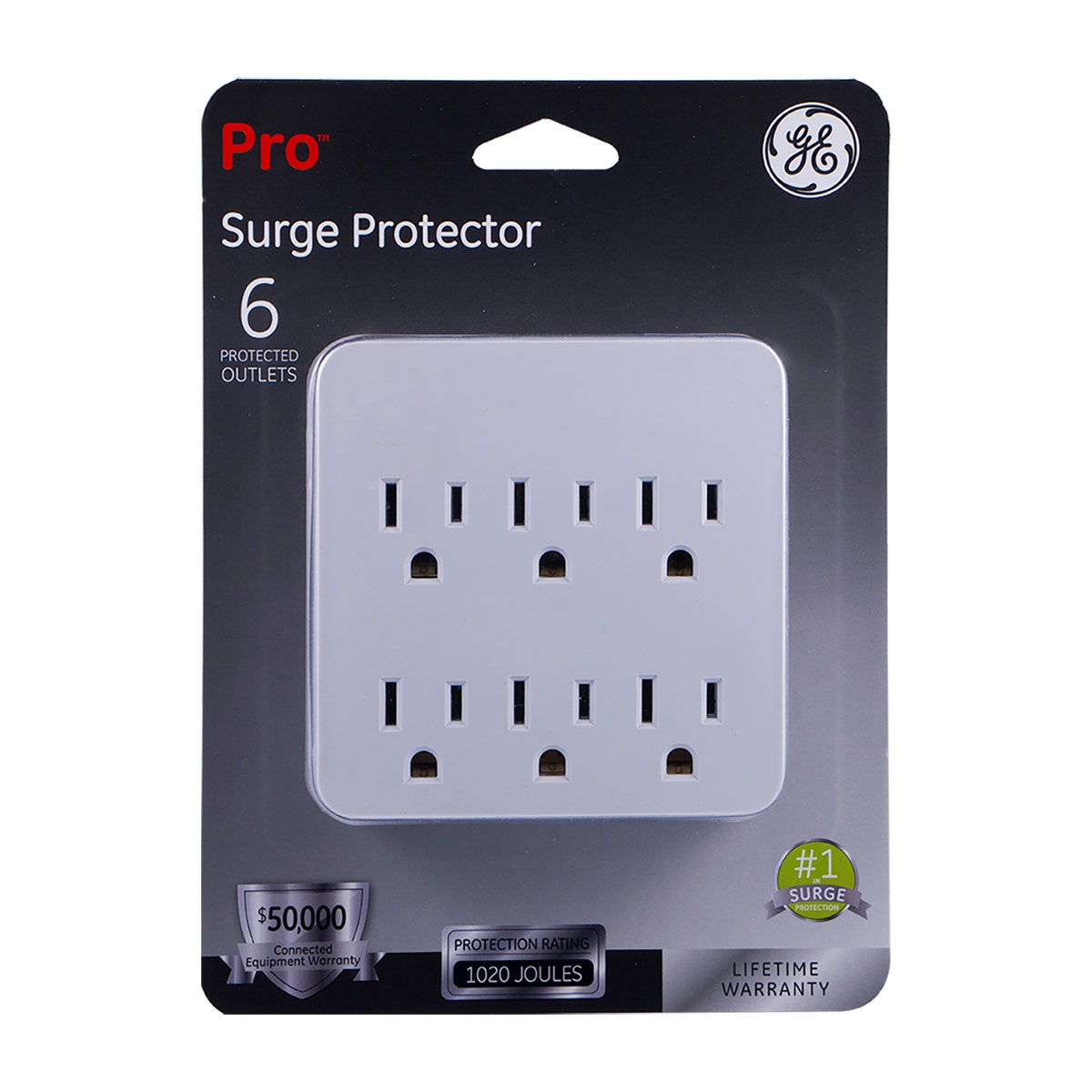 GE 6-Outlet Wall Tap with Surge Protection, White
