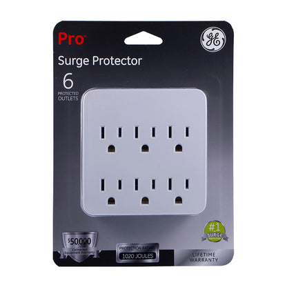 GE 6-Outlet Wall Tap with Surge Protection, White