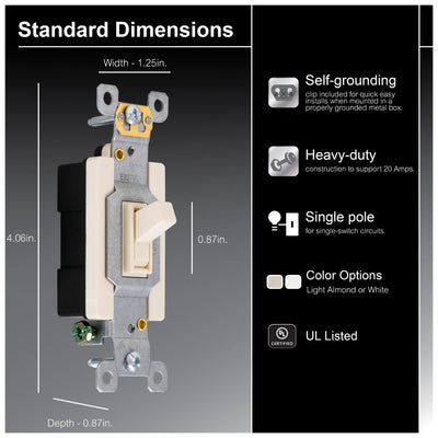 GE UltraPro Single Pole Heavy-Duty Toggle Switch, Light Almond