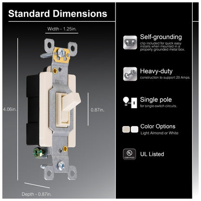 GE UltraPro Single Pole Heavy-Duty Toggle Switch, Light Almond