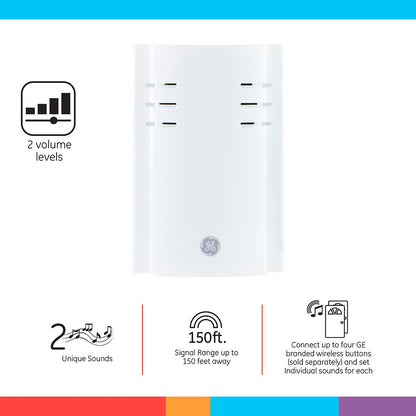 GE Plug-In 2-Chime Wireless Door Chime Kit, White