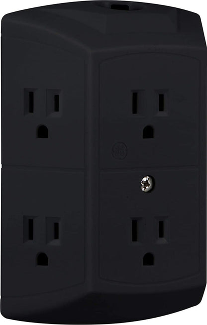 GE 6-Outlet Wall Tap with Resettable Circuit Breaker, 2 Pack, Black