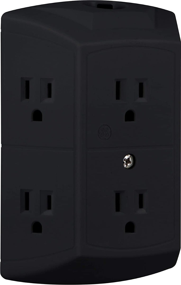 GE 6-Outlet Wall Tap with Resettable Circuit Breaker, 2 Pack, Black