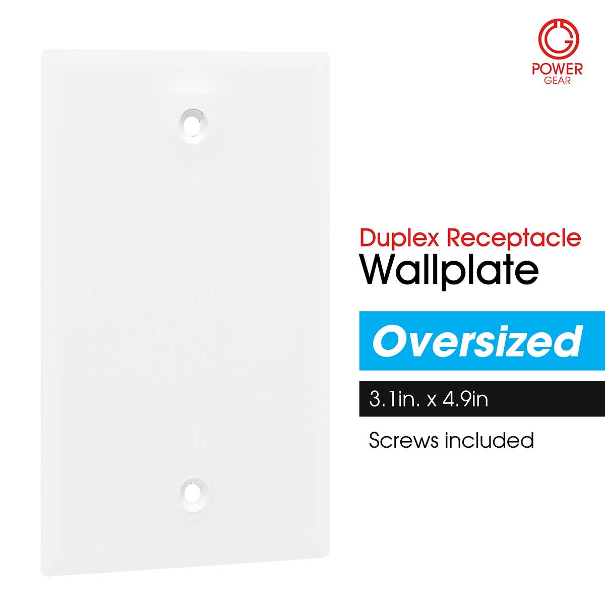 Power Gear Single Blank Oversized Wall Plate Cover, White