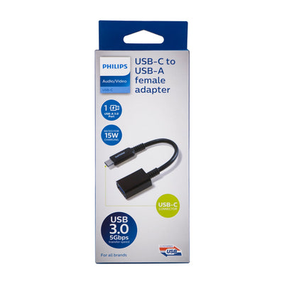 Philips USB-C to USB-A Female Adapter, Black
