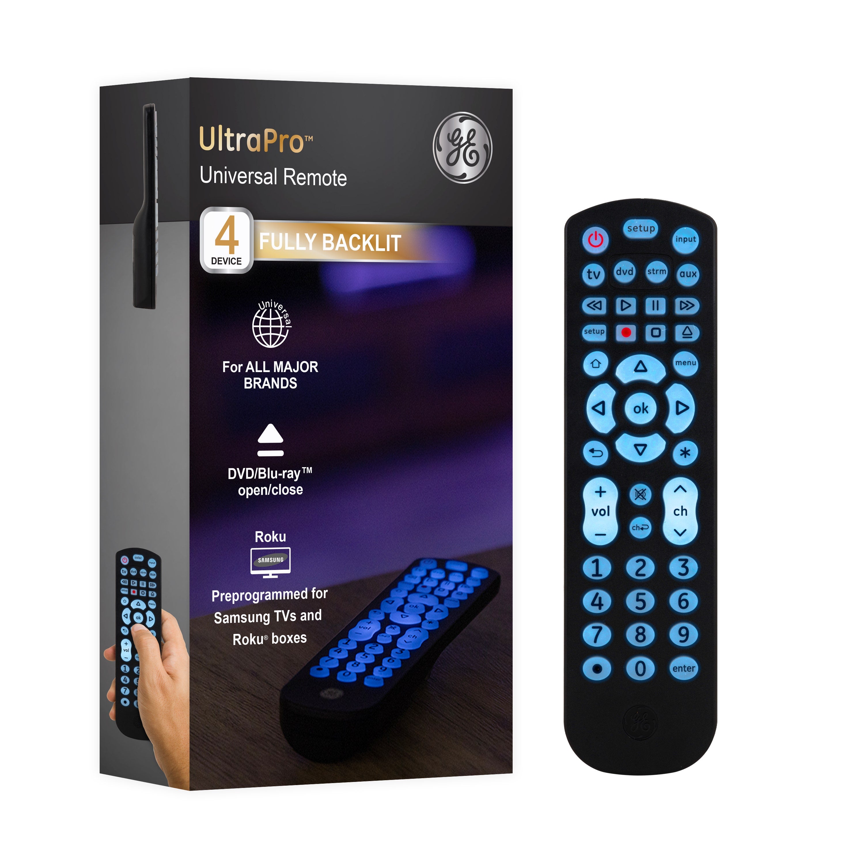 GE 4-Device Backlit Universal Remote, Black