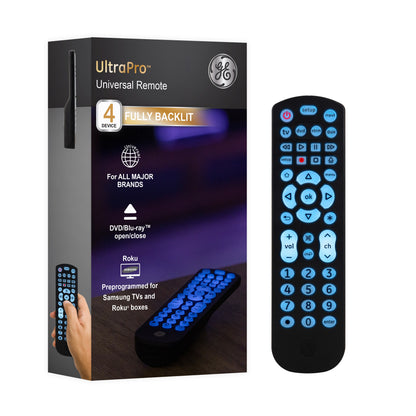 GE 4-Device Backlit Universal Remote, Black