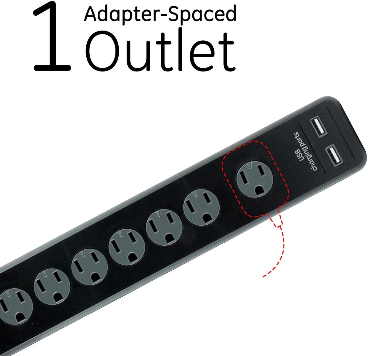 GE 7-Outlet 2-USB 4ft. Surge Protector, Black