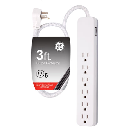 GE 6-Outlet 3ft. Surge Protector with Braided Cord, White