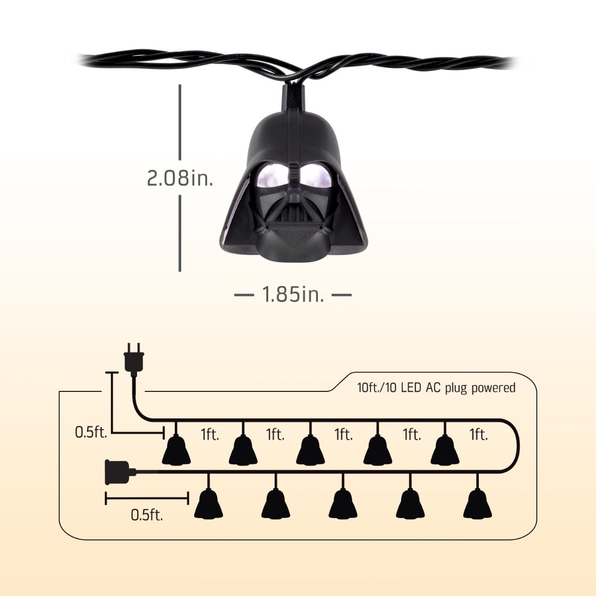 Star Wars Darth Vader LED String Lights, 10 Bulbs, 10ft. Black Cord
