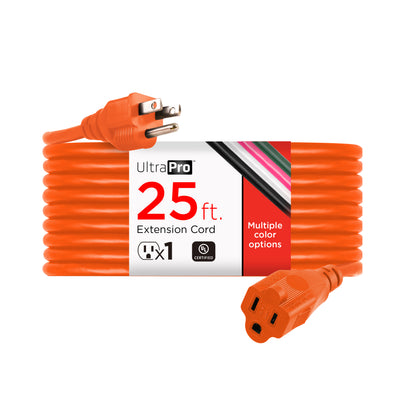 UltraPro 1-Outlet Grounded Extension Cord, Indoor/Outdoor, 16 Gauge, 25ft., Orange