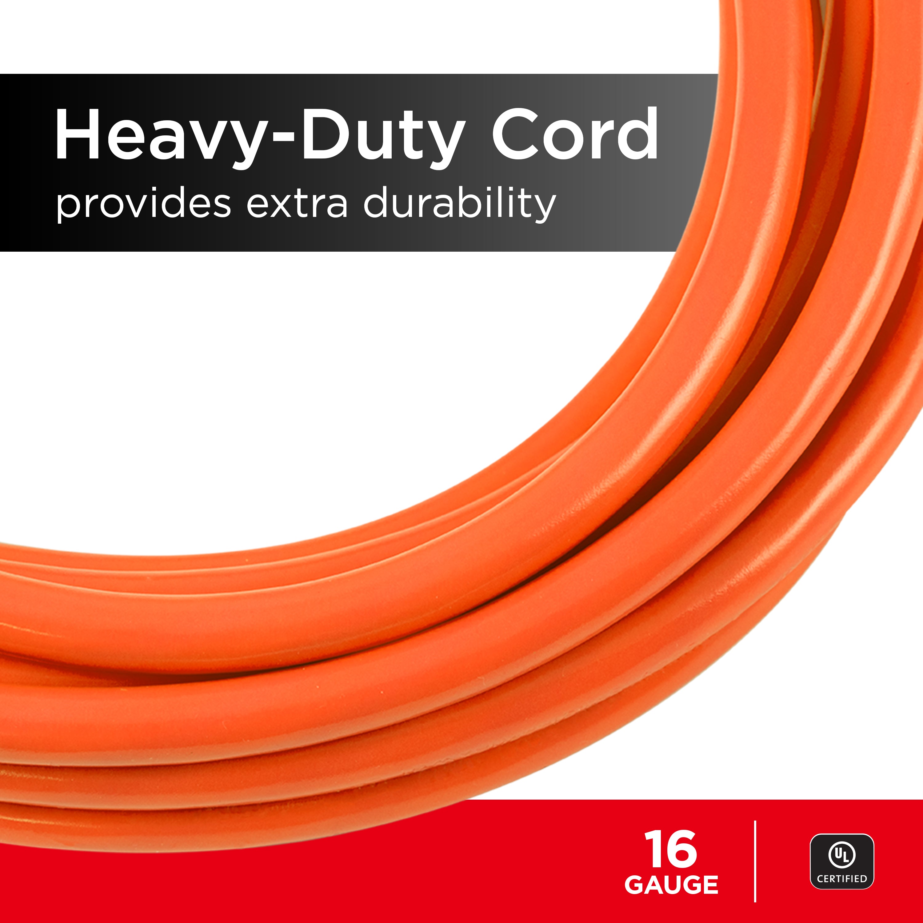 UltraPro 1-Outlet Grounded Extension Cord, Indoor/Outdoor, 16 Gauge, 25ft., Orange