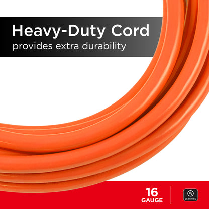 UltraPro 1-Outlet Grounded Extension Cord, Indoor/Outdoor, 16 Gauge, 25ft., Orange