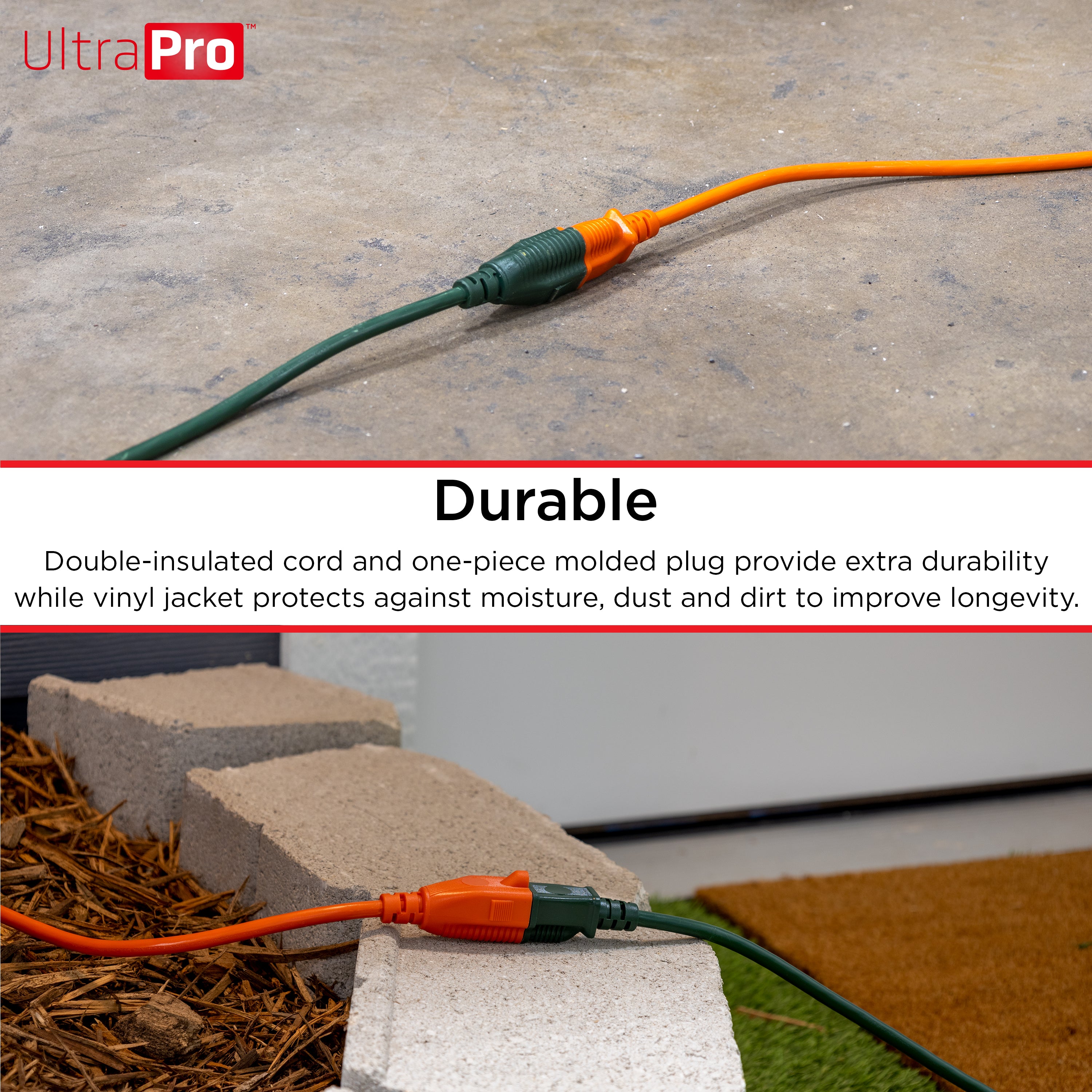 UltraPro 1-Outlet Grounded Extension Cord, Indoor/Outdoor, 16 Gauge, 25ft., Orange