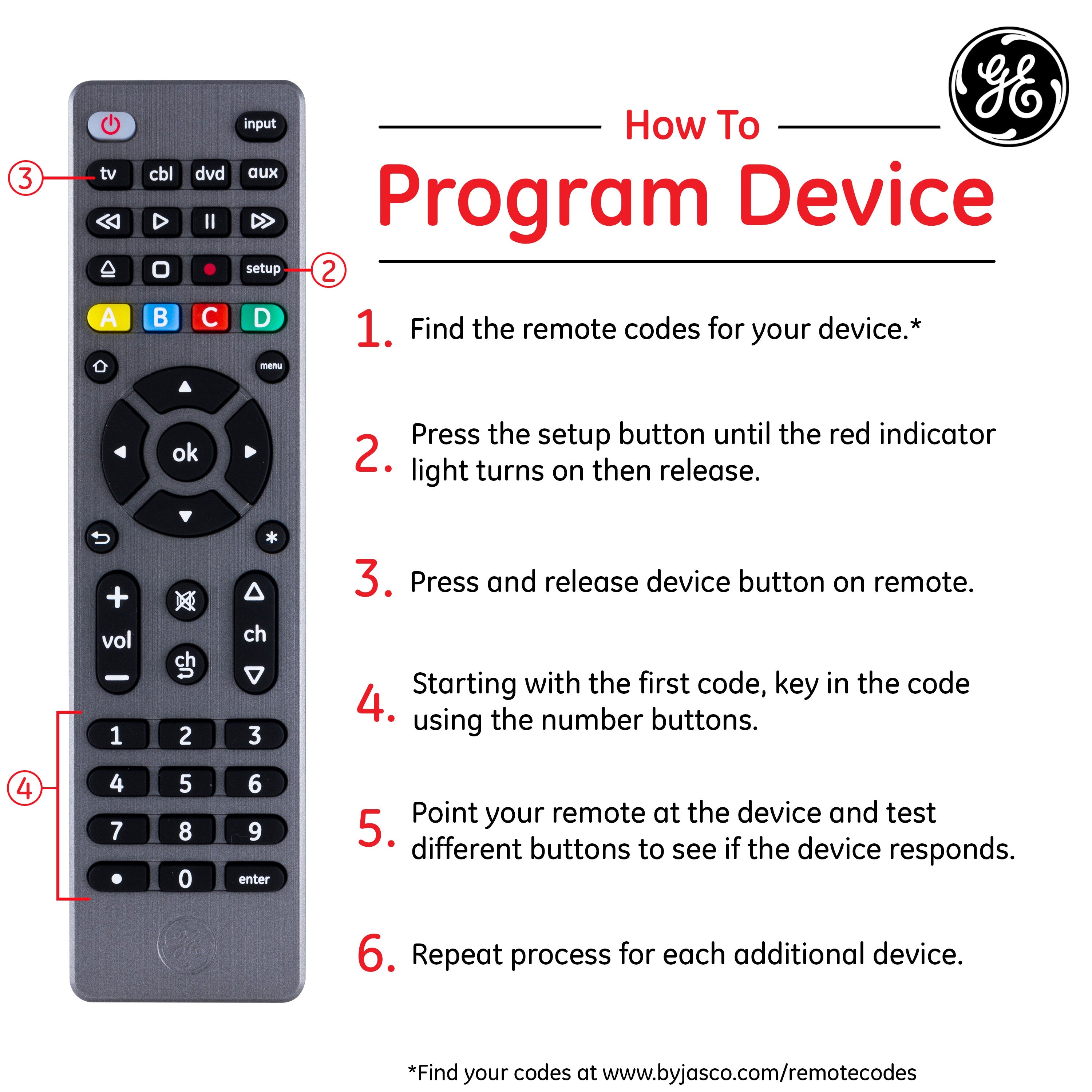 GE 4-Device Universal Remote, Brushed Graphite