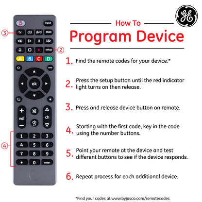 GE 4-Device Universal Remote, Brushed Graphite