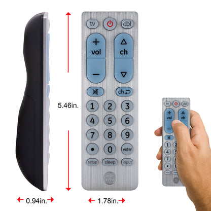 GE UltraPro 2-Device Universal Remote Control, Brushed Silver