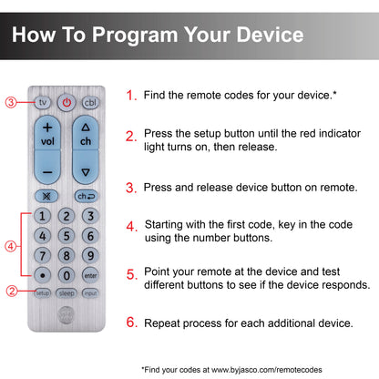 GE UltraPro 2-Device Universal Remote Control, Brushed Silver