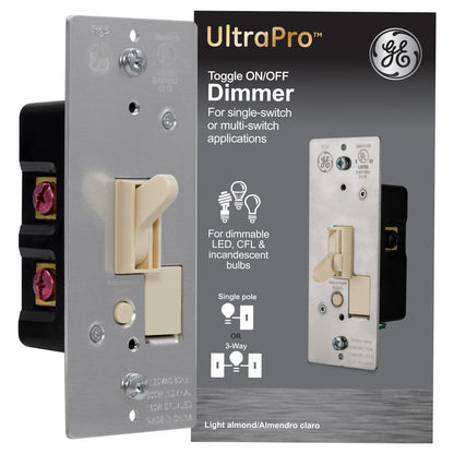 GE On/Off Single Pole Toggle Dimmer, Light Almond