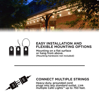 Enbrighten Vintage LED Cafe Lights, 24 Bulbs, 48ft. Black Cord