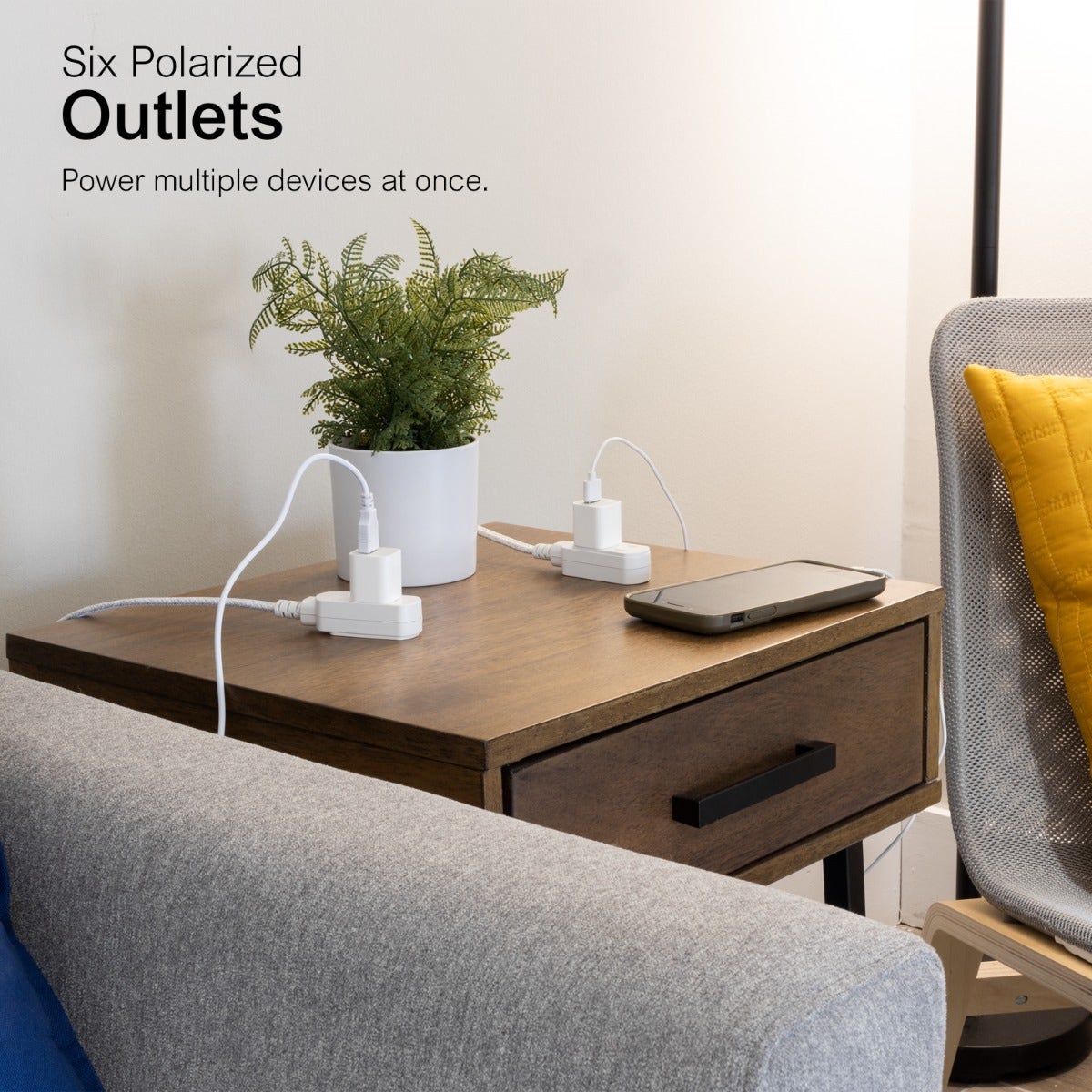 GE 3-Outlet 6ft. Dual Split Braided Extension Cord, White