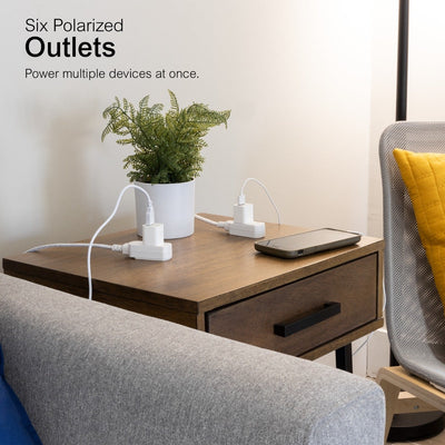 GE 3-Outlet 6ft. Dual Split Braided Extension Cord, White