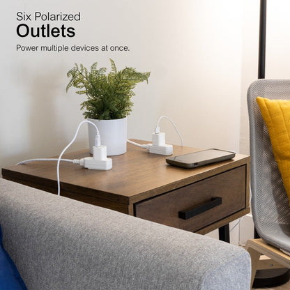 GE 3-Outlet 6ft. Dual Split Braided Extension Cord, White