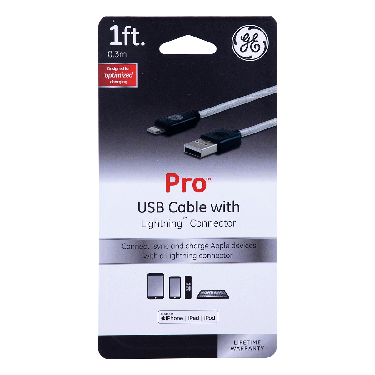 GE 1ft. USB-A Lightning Charging Cable, Silver