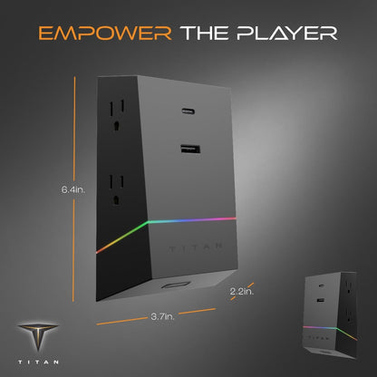 Titan 4-Outlet 1-USB-A 1-USB-C Multicolor LED Wall Tap with Surge Protection, Black