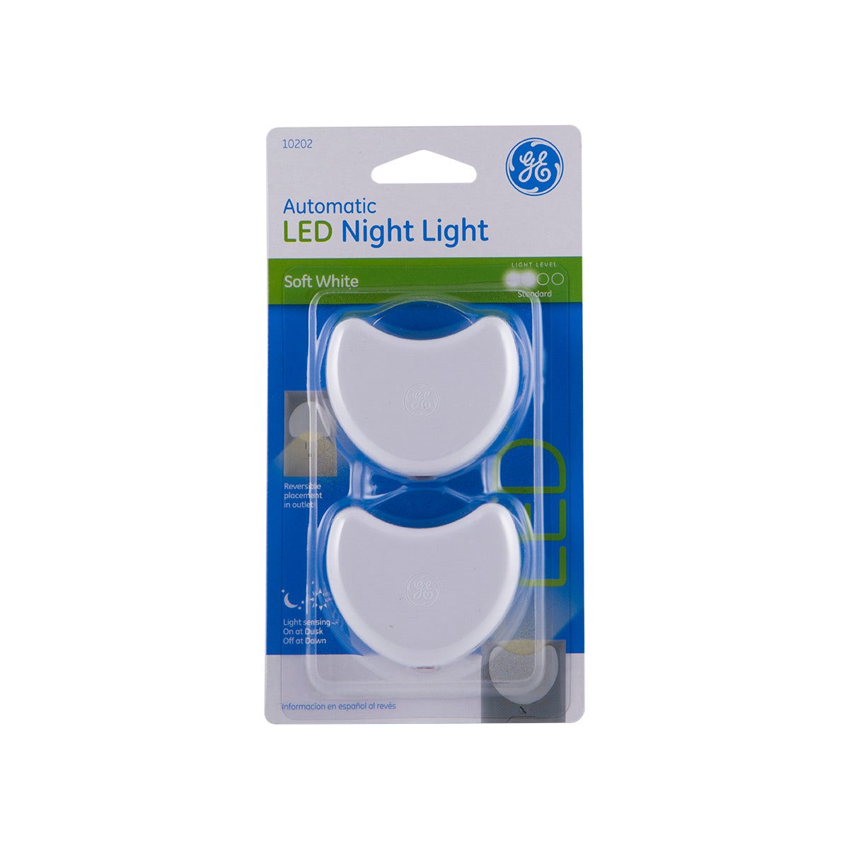 GE Half-Moon Light Sensing LED Night Light, 2 Pack, White