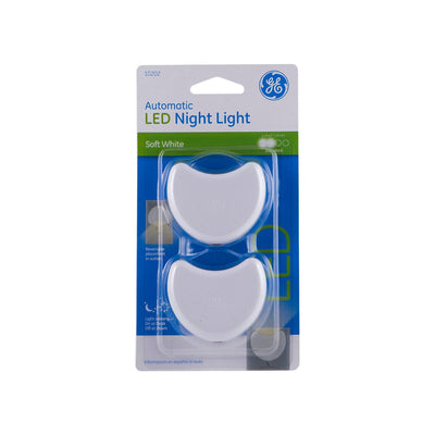 GE Half-Moon Light Sensing LED Night Light, 2 Pack, White