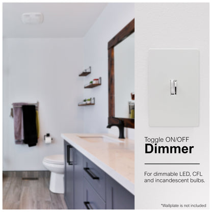 GE UltraPro On/Off Single Pole Toggle Dimmer, White