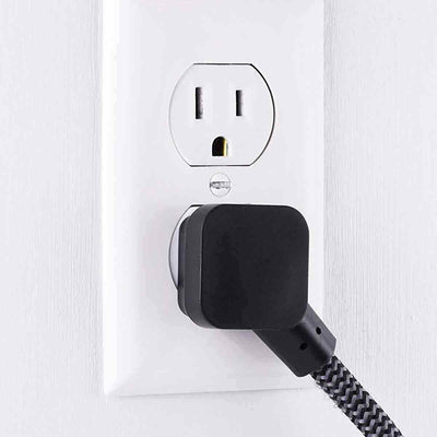 GE 3-Outlet 1ft. Mini Braided Extension Cord and Flat Plug, Black/Gray