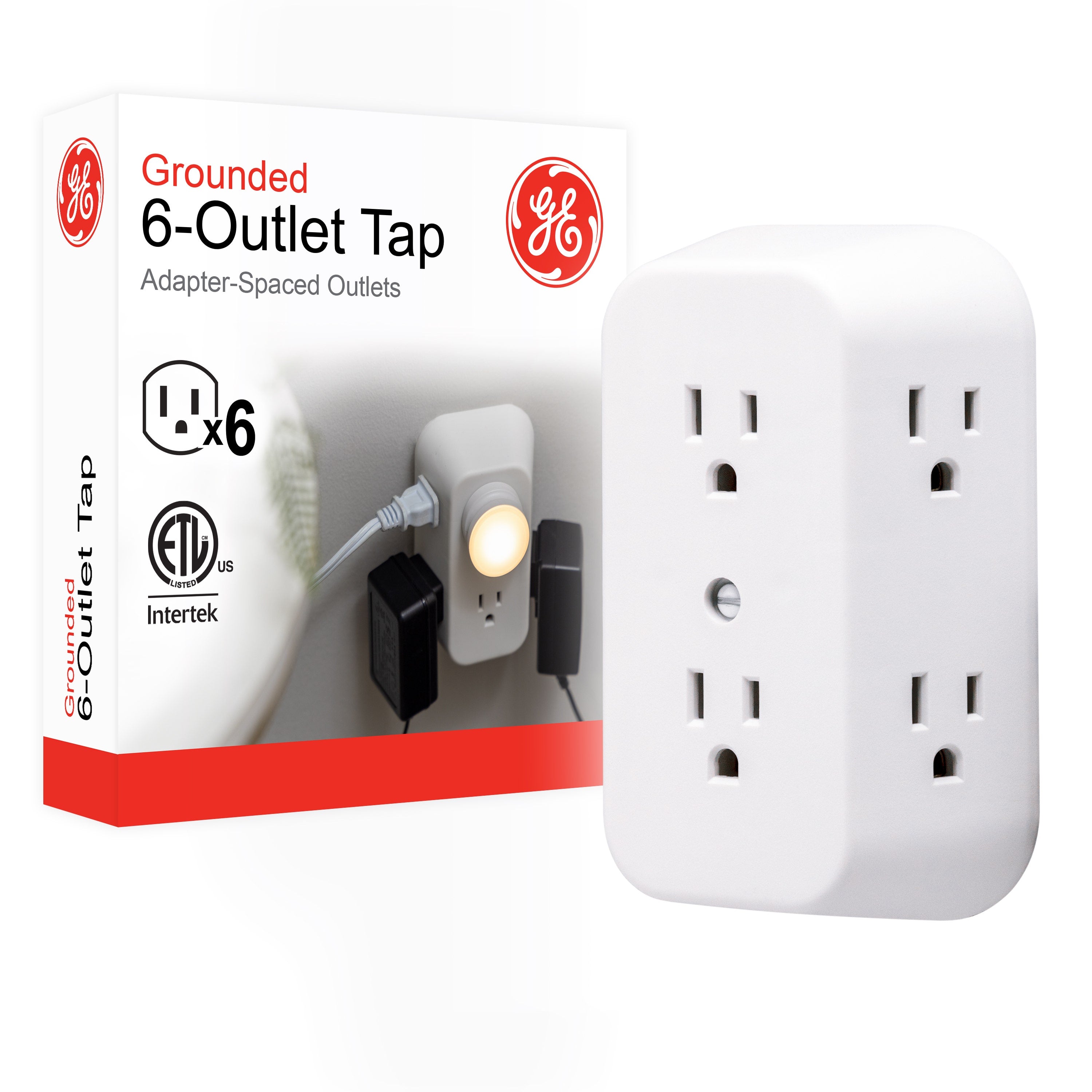GE 6-Outlet Wall Tap, White