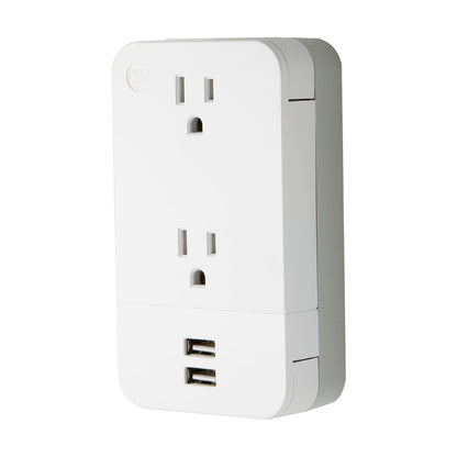 GE 2-Outlet 2-USB Charging Station with Cable Management, White