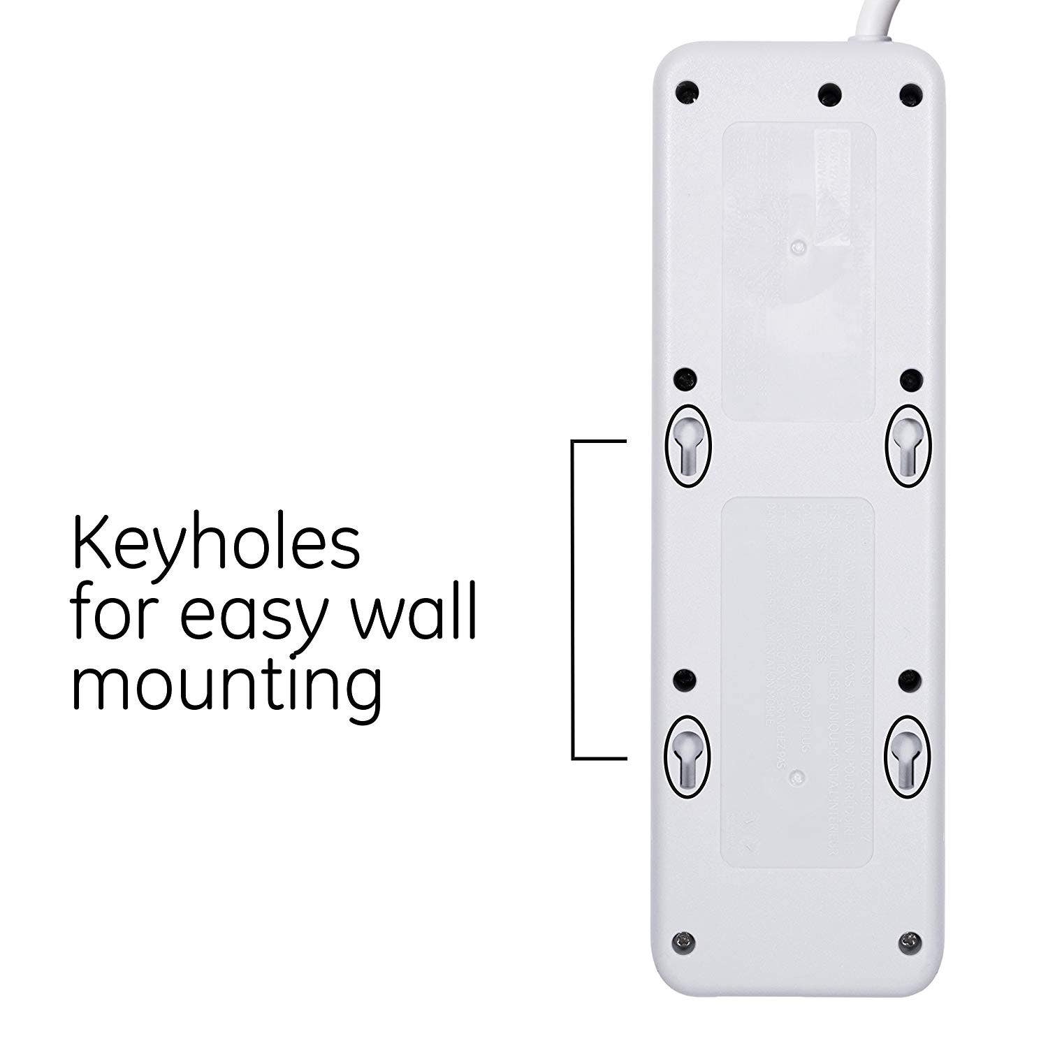 GE 7-Outlet 2-USB 15ft. Surge Protector, White