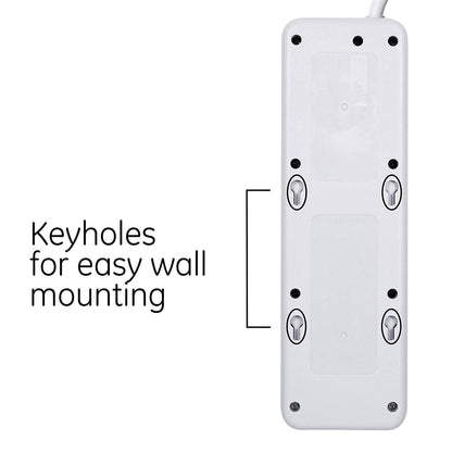 GE 7-Outlet 2-USB 15ft. Surge Protector, White