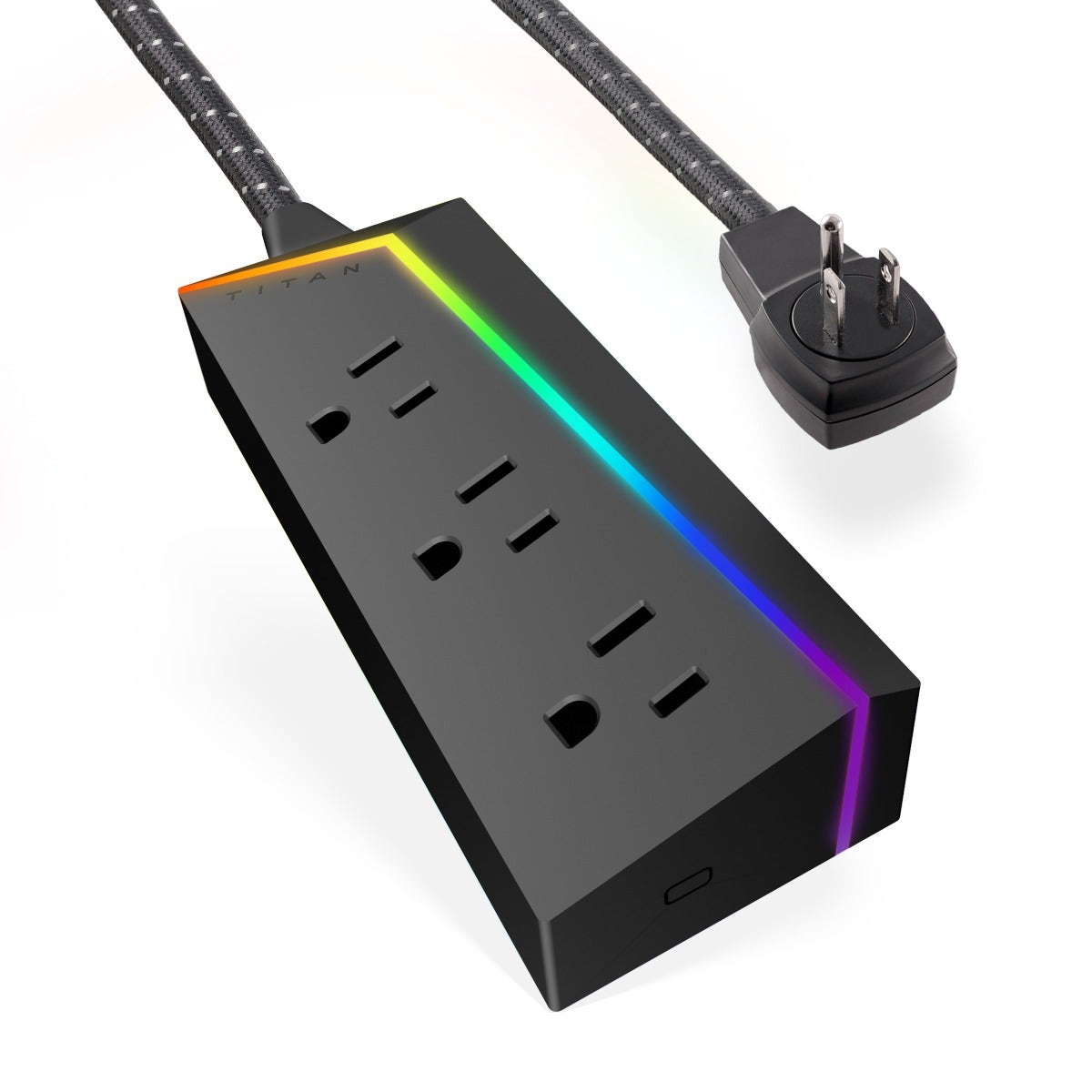 Titan 3-Outlet 4ft. Multicolor LED Braided Extension Cord, Black