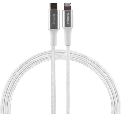 Philips 3ft. USB-C Lightning Charging Cable with Braided Cord, White