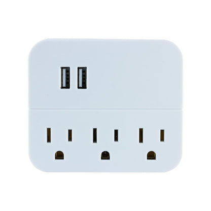 GE 3-Outlet 2-USB Wall Charger, White