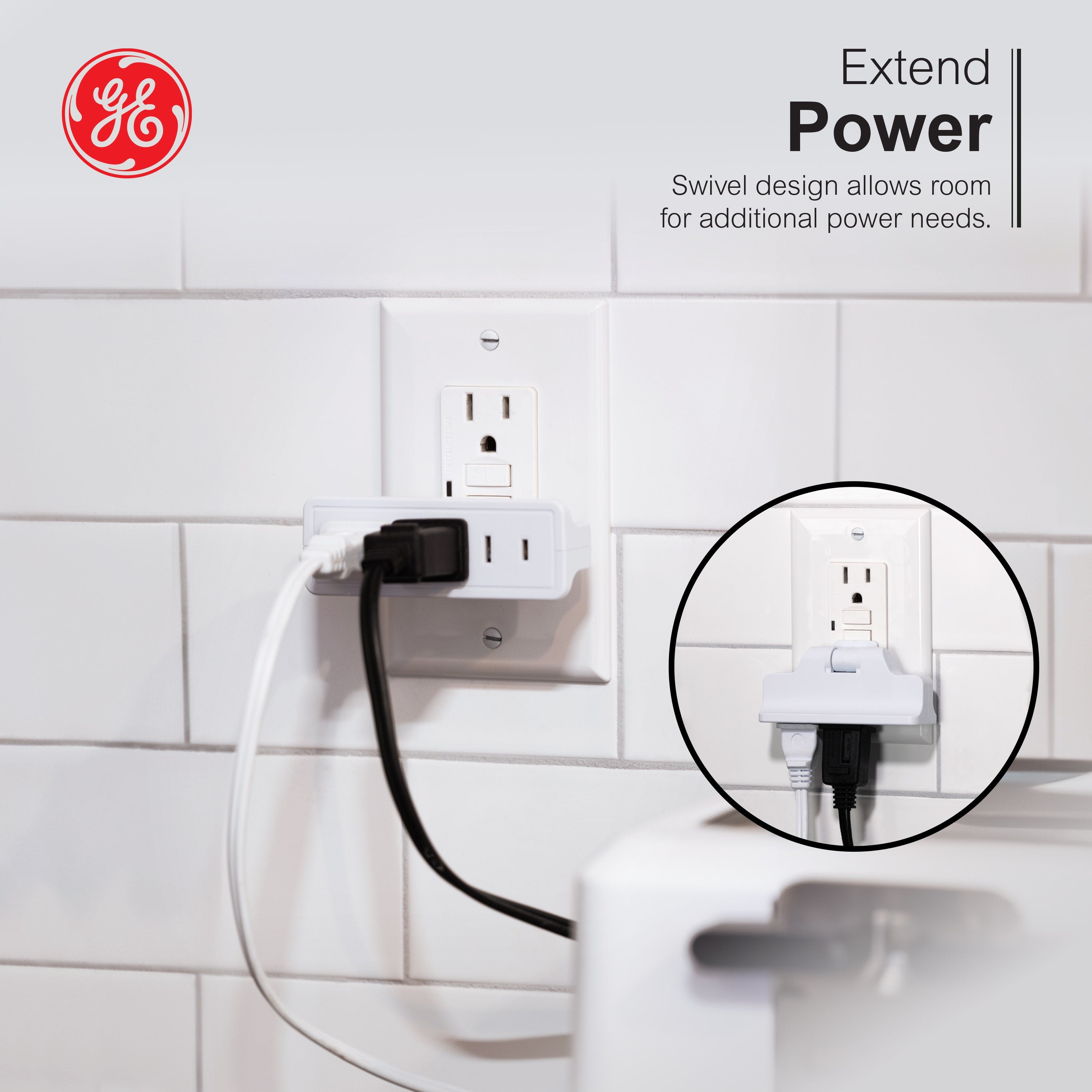 GE 3-Outlet Swivel Wall Tap, White