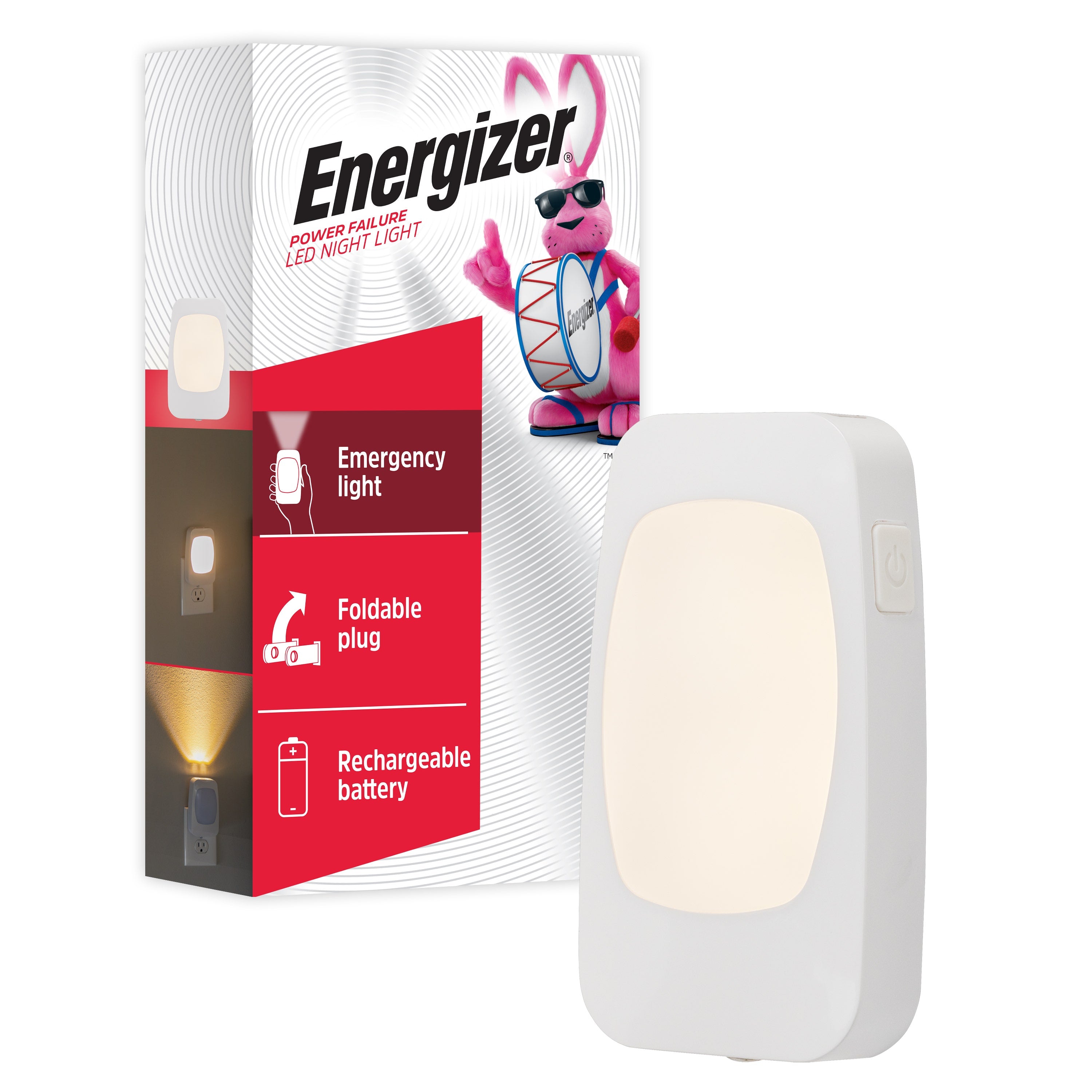 Energizer 4-in-1 Rechargeable Power Failure Light Sensing LED Night Light, White
