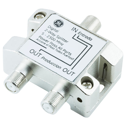 GE Digital 2-Way Coaxial Splitter, Silver