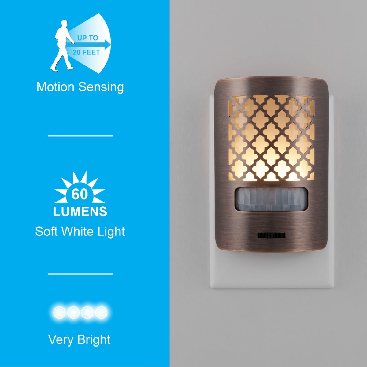 GE Motion Sensing Dimmable Morrocan LED Night Light, Bronze