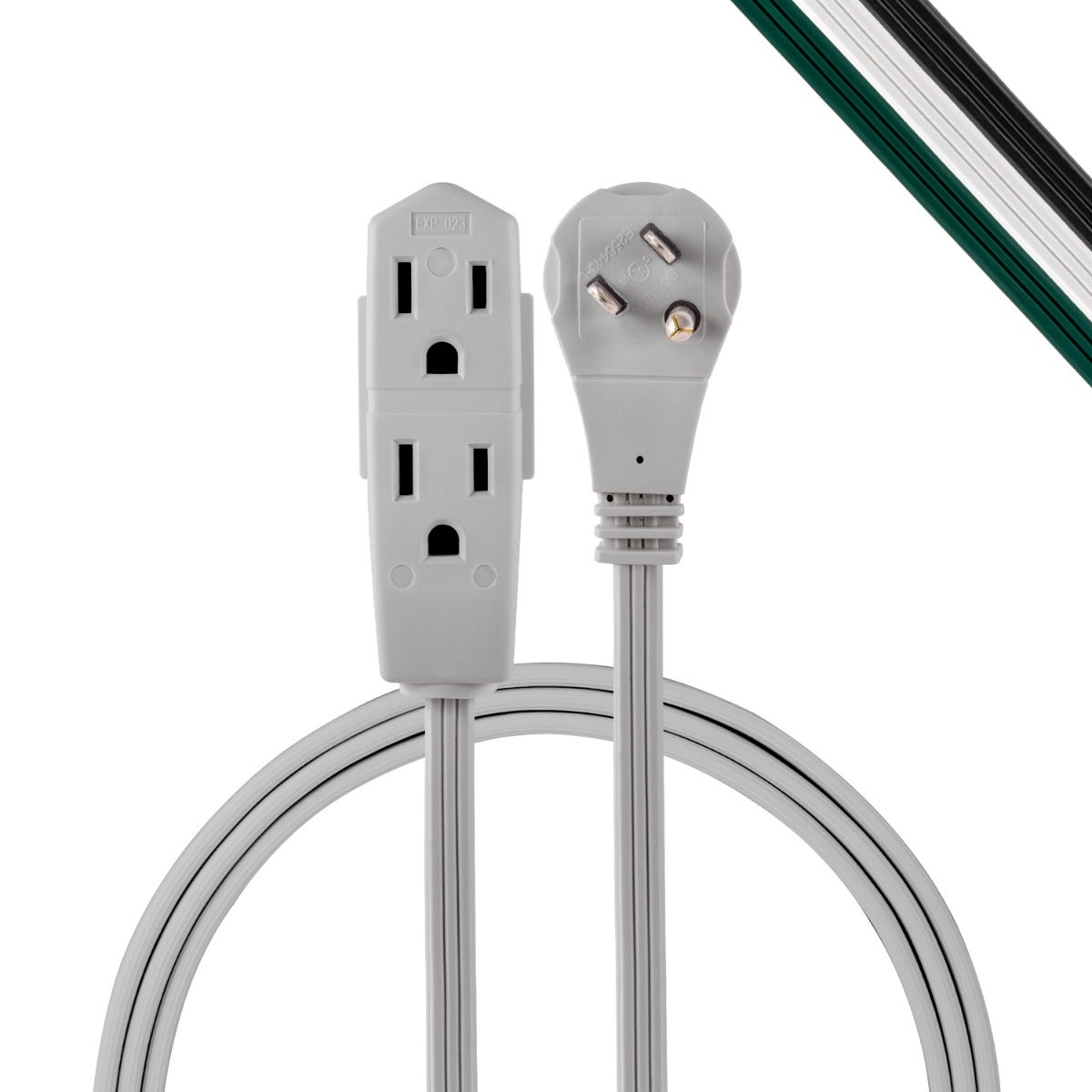 GE 3-Outlet 3ft. Extension Cord with Right-Angle Plug, Gray
