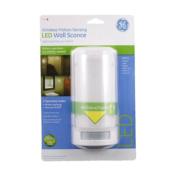 GE Battery Operated Motion-Sensing LED Wall Sconce, White